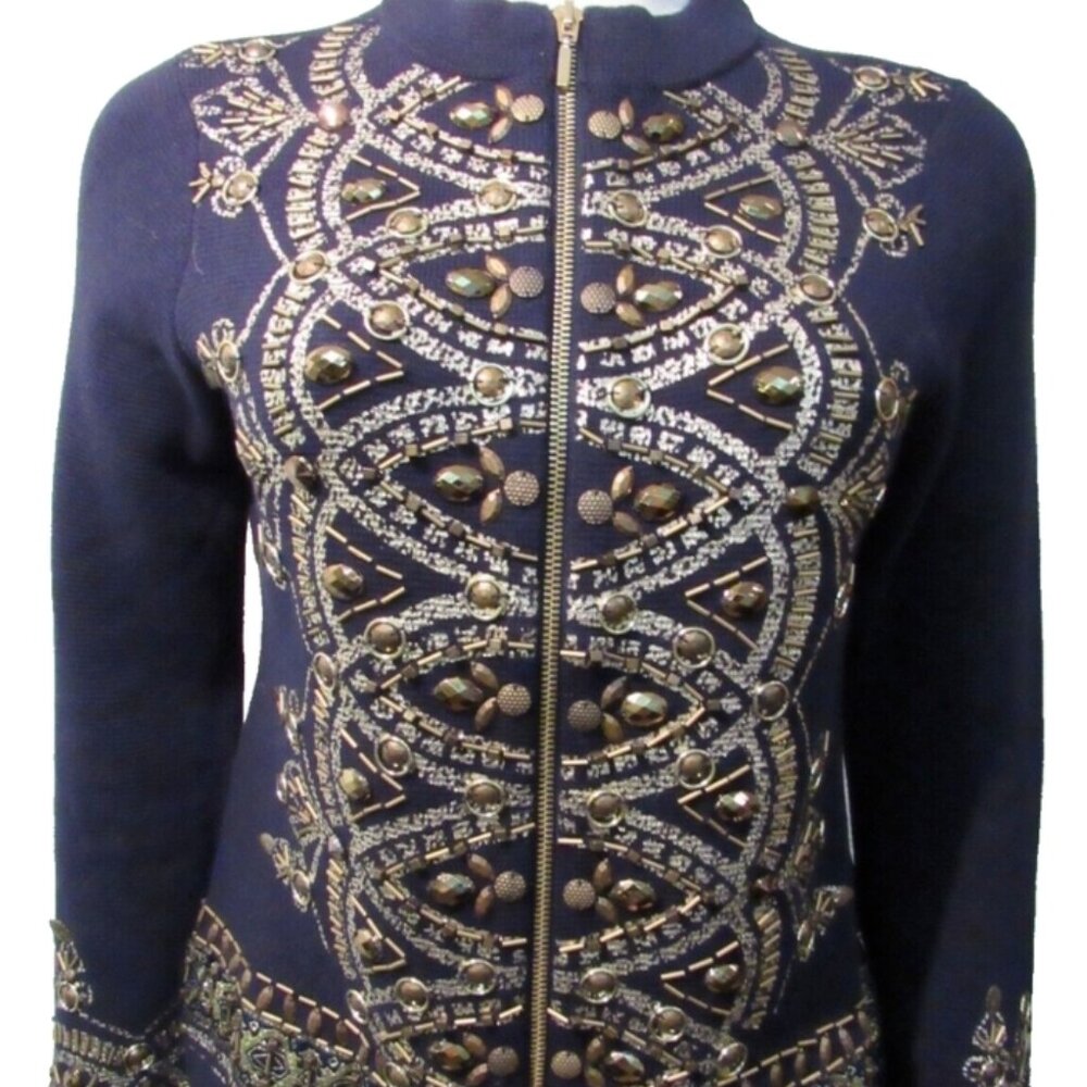 Chico’s Navy Beaded Sweater Knit Cardigan size 1